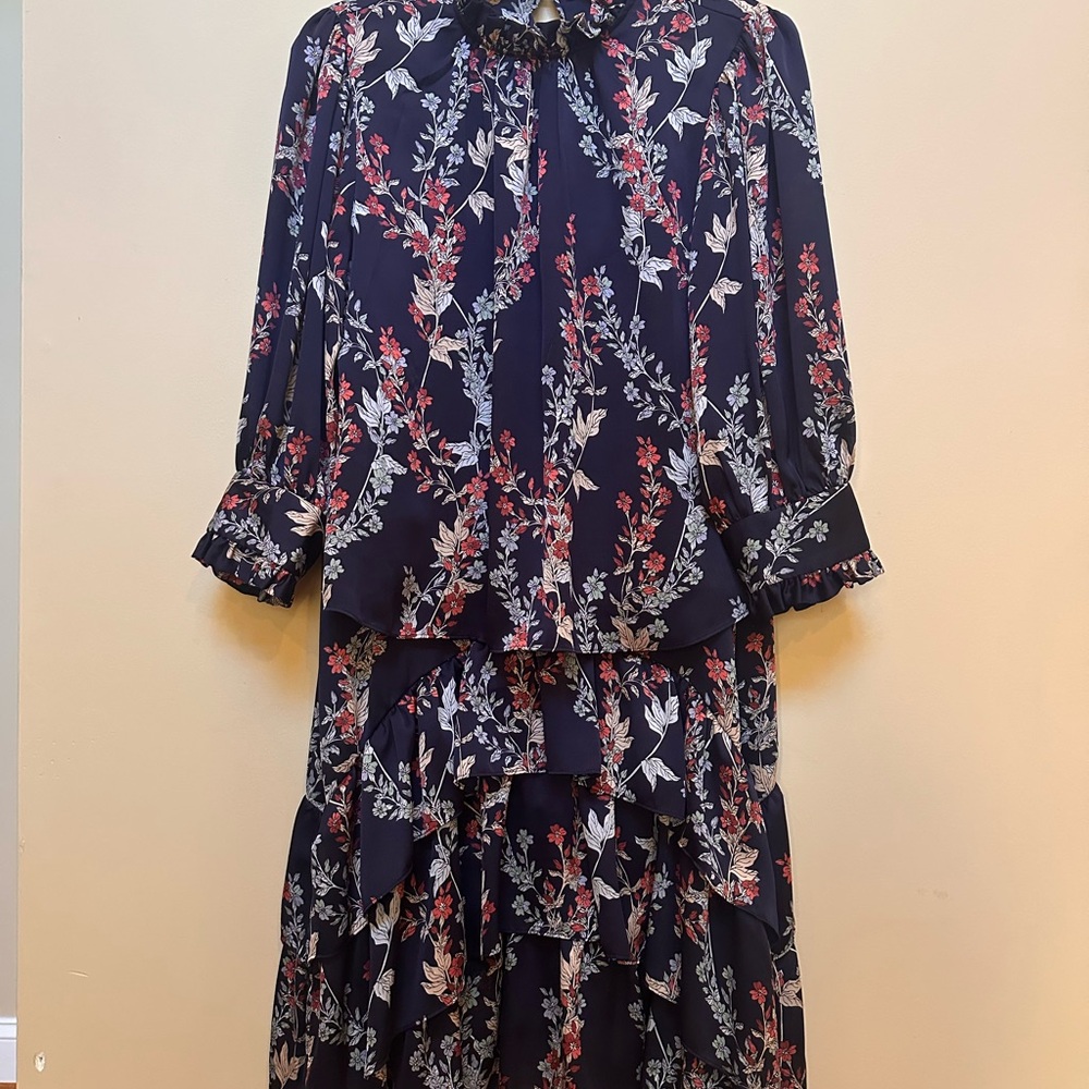 BCBG Floral Navy Skirt and Blouse